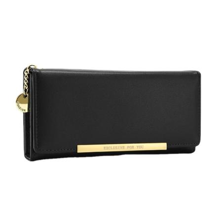 Naisten lompakko pitkä yksivärinen bifold-laukku Super Multi-Card-Slot Clutch Solid Color Black