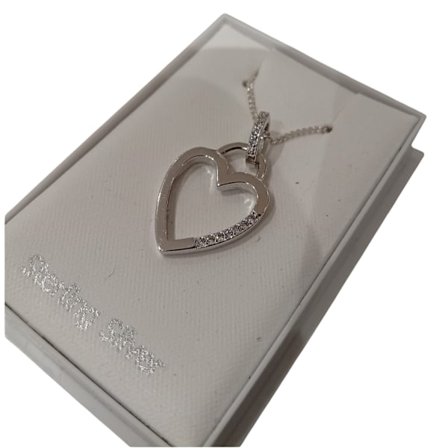 Äkta silver Hjärta Halsband prydd med Kubisk Zirkonia . Alla hjärtans Dag