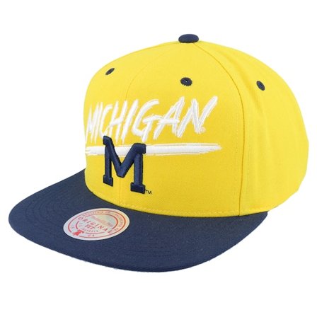 Mitchell & Ness - College Gul snapback Caps - Michigan Wolverines Transcript Yellow/Navy Snapback @ Hatstore