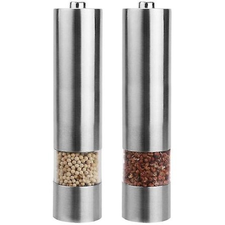 Salt- og pepperkvern, belyst, elektronisk, laget av rustfritt stål, salt
