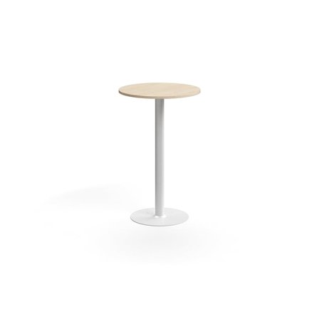 Baaripöytä ALVA, Ø700x1100 mm, lattiaan kiinnitettävä, korkeapainelaminaatti, valkoinen/koivu