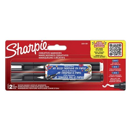 SHARPIE Creative Marker Acrylic Paint Markers Water-Based Bullet Tip Black & White (Pack 2) - 2201181