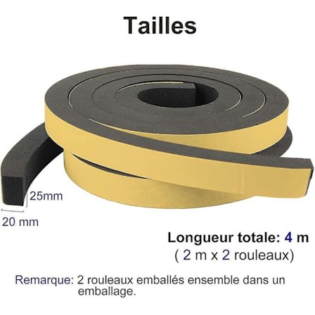 Skumtätningsremsa 2 Rullar 25mm(b) X20mm(h) X4m(l) Tätning Väderbeständig Stötdämpande Anticollision Möbel