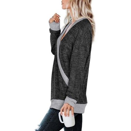 IC Dame Bluser med Dyb V-hals Sexy Wrap Langærmet Farveblok