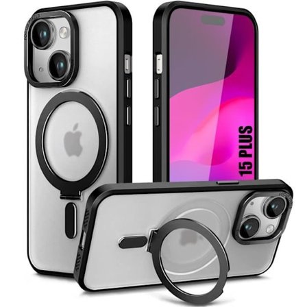 Coque - BOOLING - til iPhone 15 Plus - Stødabsorberende - Magnetisk ringefunktion - Sort