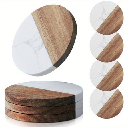Kombinationscoaster af marmor og træ, 10 cm / 3,94 tommer