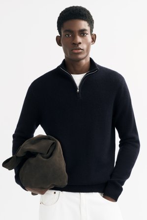 Soft Goat - Men's Chunky Half Zip - Men cashmere sweater - S - Navy