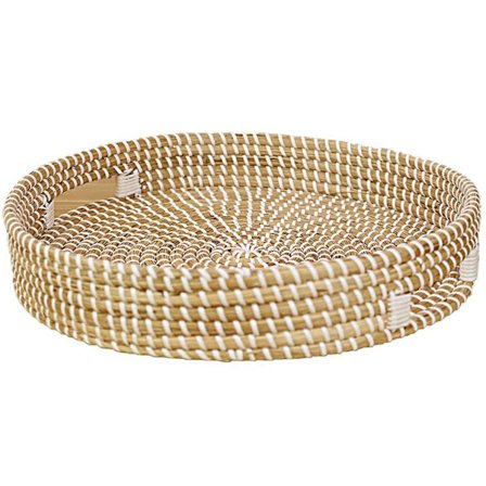 Naturlig sjögräs vävd korg rund serveringsbricka med handtag soffbord bricka handvävd förvaring