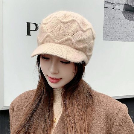 Naisten talvipipo, lämmin neulottu slouchy villahattu lipalla