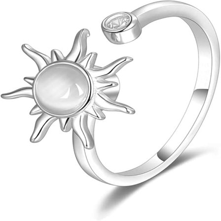 Roterende ring 925 Sterling Sølv Fidget Angst Ringer Åpne Justerbar Ring Måne og Stjerne Ring Månestein Sol Ring for Kvinner