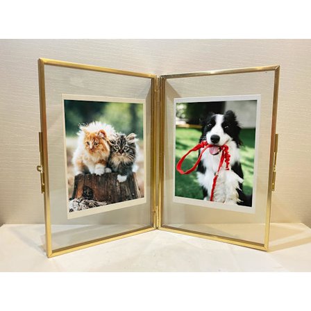 Gullfarget Bilde Ramme - 4 * 6 tommer Dobbel Folding Glass Ramme for Presset Blomst