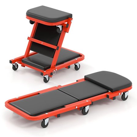 2-i-1 værkstedssæde med krybetræk, 6 hjul, 160 kg kapacitet