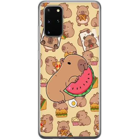 Kompatibelt Mobilskal till Samsung Samsung Galaxy S20+ Söt capybaror njuter av vattenmelon pizza och popcorn i en varm och lekfull design som sprider