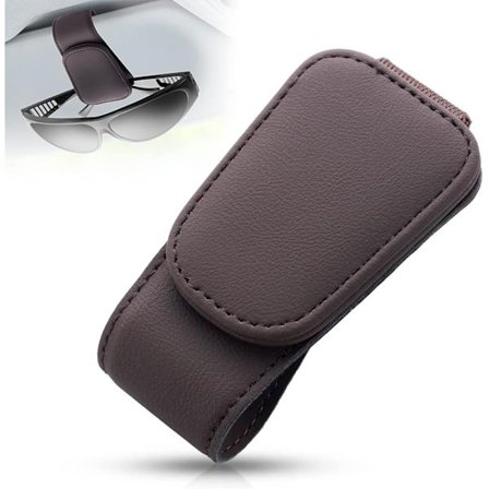 Magnetisk solglasögonhållare i läder, glasögonhängare för bilens solskydd, passar glasögon i olika storlekar, brun