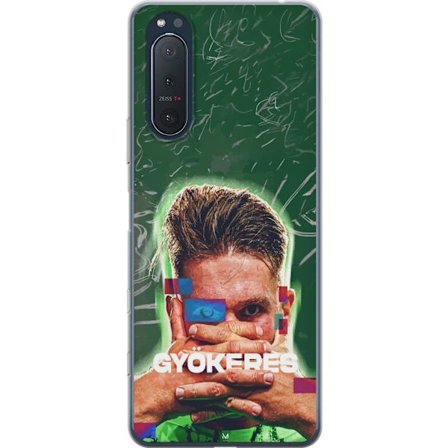 Yhteensopiva Puhelinkuori Sony Xperia 5 II Lamine Yamal Barcelonan pelipaidassa, jossa on neonvaloja ja punaisia ja sinisiä salamoita dramaattisessa e