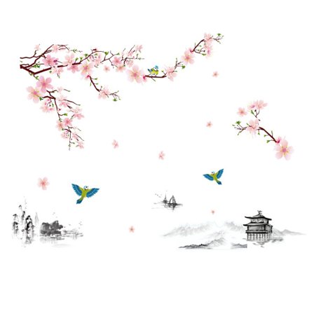 Et sett med veggklistremerker blomster fugler landskap Dekorativt klistremerke