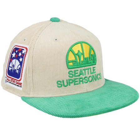 Mitchell & Ness - Beis fitted Gorra - Seattle Supersonics Team Cord Off White/Green Fitted @ Hatstore