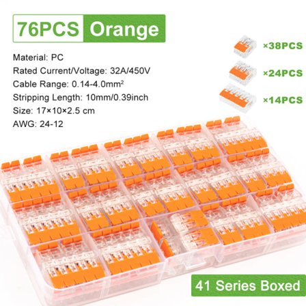 76 stk elektriske ledningsklemmer Koblingsklemme Kabelterminalblokk Oransje