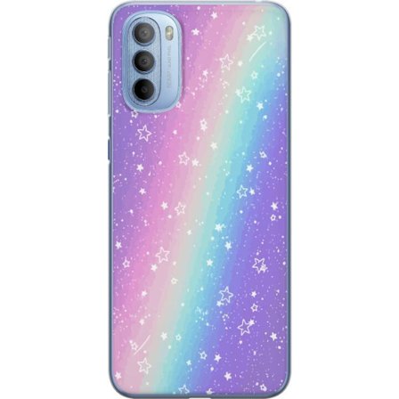 Kompatibelt Mobildeksel til Motorola Moto G31 Rainbow-farget pastellbakgrunn med hvite stjerner og gnistrende prikker i myk overgang