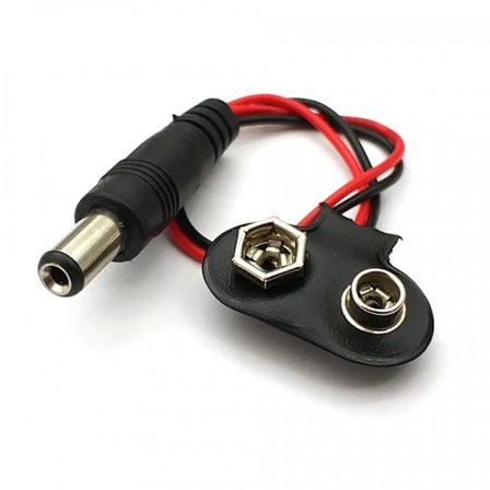 Batteriklämma för 9V batteri till DC-plugg 5.5x2.1mm