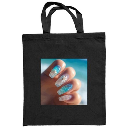 Kangaskassi Siniset kynnet kimalteella ja kukalla - Meren innoittama kynsidizaini