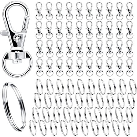 INF 80-pack nyckelringar och ringar med karbinhake Silver