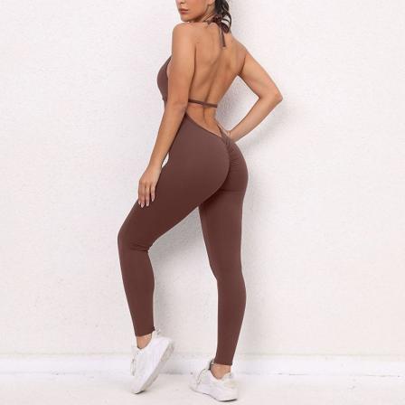 Kvinners Jumpsuit Onesie Treningssett Bodysuit Yoga Fitness Gym Trening Magekontroll Rumpe Løft Pustende Sport Aktivtøy Coffee M