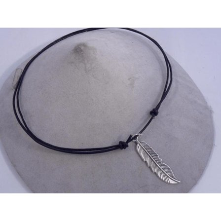 Ställbar läder halsband med stor fjäder hänge i tibet silver