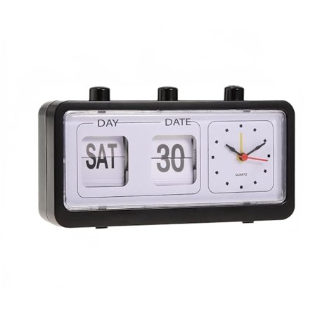 Mekanisk väckarklocka Nyhet Flip Klocka Skrivbord Digital Klocka med Kalender Klocka Heminredning Retro Dekor, Svart