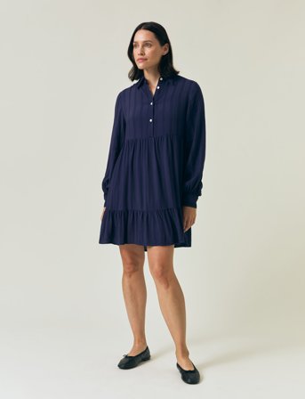 Lexington Clothing A-Line Jaquard Shirt Dress - Navy - M
