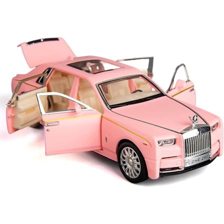 1/32 Rolls-Royce Phantom -mallinauto, sinkkiseosvetoauto lelu äänellä ja valolla lapsille pojille ja tytöille lahjaksi (vaaleanpunainen)