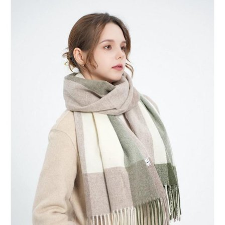 Vintertørklæde til kvinder, cashmere-lignende med frynser, ternet, stort oversize tørklæde (Grøn)