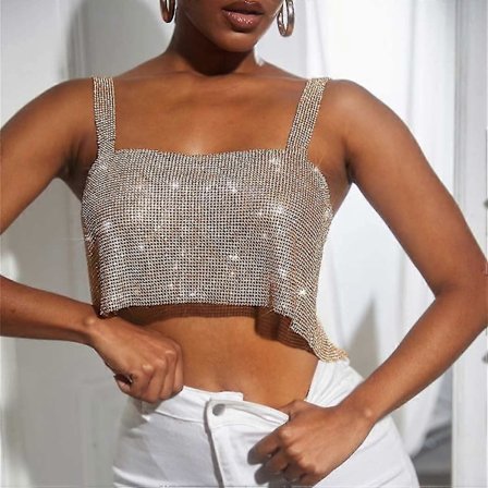 rhinestone kroppskjede paljett crop top glitter krystall bh kjede gull brystkjeder festival rave party antrekk kroppskjede