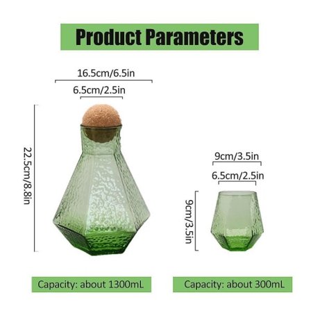 Sengkant Vandkaraffel med Tumbler 1 Sæt 44oz Klar Retro Tykt Glaskande og 10oz Kop med Hånd Hvid