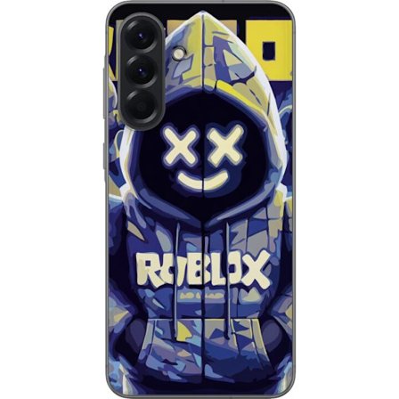 Kompatibelt Mobildeksel til Samsung Samsung Galaxy A56 Blågul Roblox hettegenserfigur med minimalistisk neonstil og masket ansikt, moderne spillillus