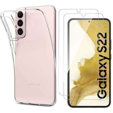 Cover og skærmbeskyttelse - Phonillico - Samsung S22 5G - Blød silikone - Gennemsigtig - 2 hærdede glas