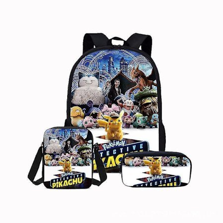 Pokmon Pikachu Primary And Secondary School Theme School Bag 3-piece Set Computer Bag Messenger Bag Pencil Case