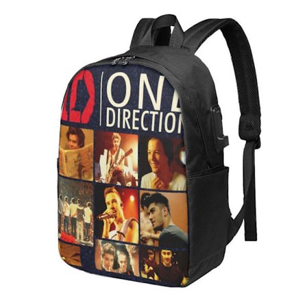 One Direction Rygsæk til Mænd Kvinder Teenager, Vandafvisende Afslappet Rygsæk Passer til Laptop med USB-Opladningsport, 17 Tommer Skoletaske til 
