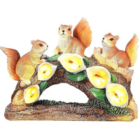 Puutarha-orava-patsas, söpö eläimen muotoinen patsas aurinkokennoilla varustetulla LED-valolla, vedenkestävä puutarhakoriste terassille