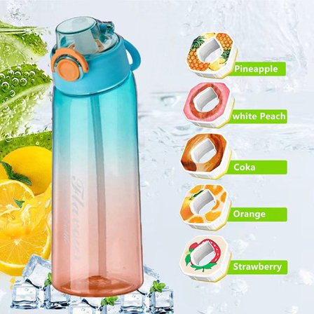 Air Water Up Flaske 900ml Air Starter Pack Smakstilsatt Vannflaske med Duftkapsler for Camping Blå oransje + tilfeldige 5 ringer