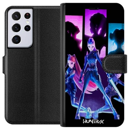 Kompatibelt Lommeboketui til Samsung Samsung Galaxy S21 Ultra 5G Futuristisk jente gruppe illustrasjon med neonlys og sterke farger i sci-fi estetikk