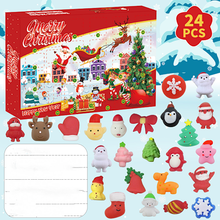 Joulun Adventtikalenteri 2024, jossa 24 Mochi Squishy -lelua, 24 päivän joulukalenteri lapsille, joulusukkatäytteet