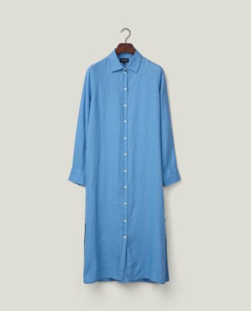 Lexington Langes Hemdblusenkleid aus Leinen, blau