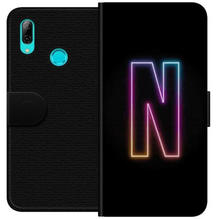 Yhteensopiva Lompakkokotelo Huawei Huawei P smart 2019 Minimalistinen neonkirjain N värinvaihtuvassa valossa mustaa taustaa vasten
