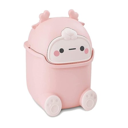 Mini Skraldespand med Låg, Sød Flip Skrivebords Skraldespande, Plastik Dyr Formet Skraldespand (Pink)