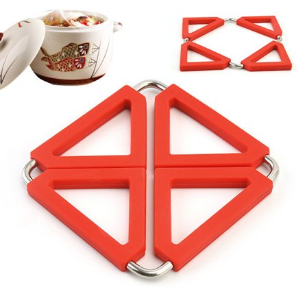 3 stk Rød Silikon Rustfritt Stål Utvidbar Gryteunderlag, Varme Puter For Hjem Kjøkken Varmebestandig, Non-stick For Bordplate, Skålematter Tallerken 