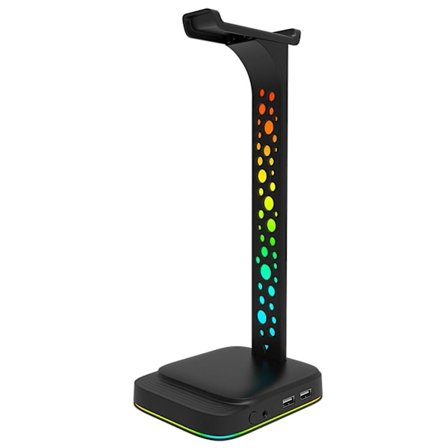 RGB-peliheadset-teline, kuuloketeline 3,5 mm:n AUX-liitännällä ja 2 USB-latausportilla, pöytäteline peliheadsetille kumipohjalla