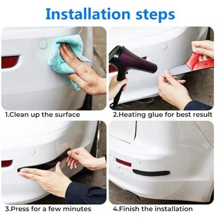 Bumperbeskytter i gummi for bil, beskyttelse for støtfanger og bakre del i fiber, 2 stk.