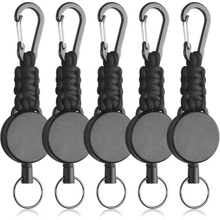 Retractable Keychain with Carabiner 1/2/3/5-pack – Tactical ID Holder with 60 cm Steel Wire and Paracord