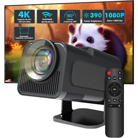 Mini 4K-stöd, Full HD 1080P Hemma Bio Projektor med Android 11.0 OS, Projektor LED Video WiFi6, Bluetooth